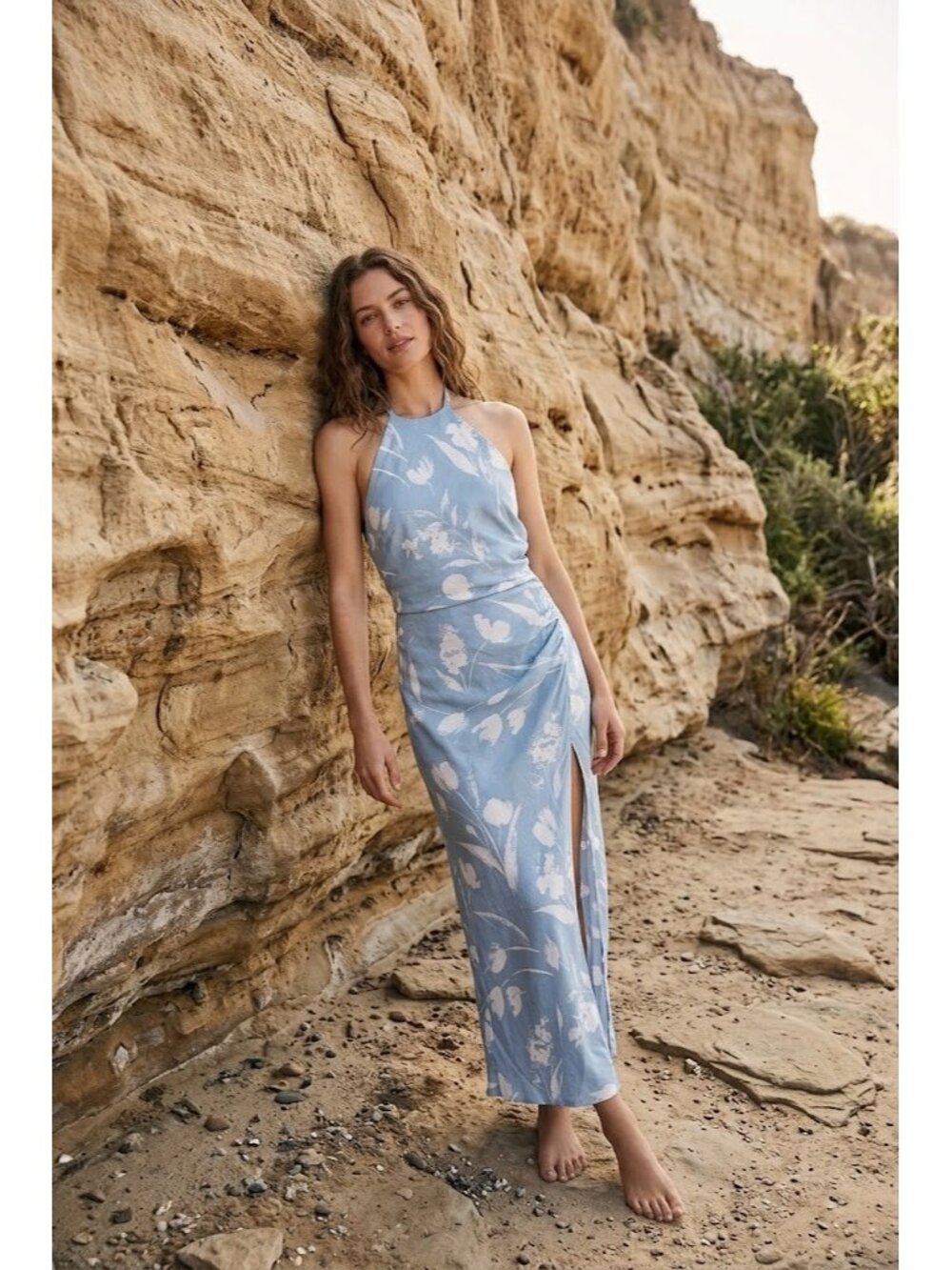 NWT Reformation Sadey in Clarity Abstract Floral Linen Halter Maxi Dress 4 $248